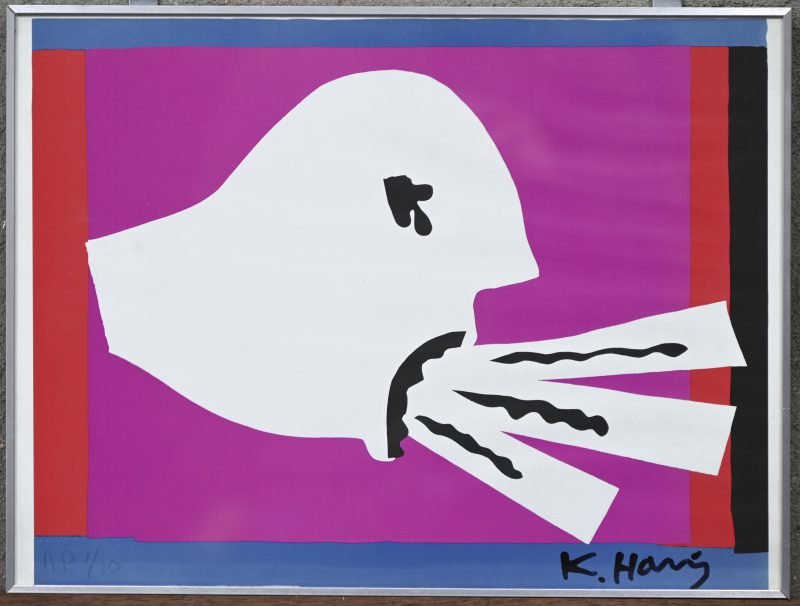 “Schreeuwend profiel”. Een compositie op papaier, techniek onbekend. Naar Keith Haring.