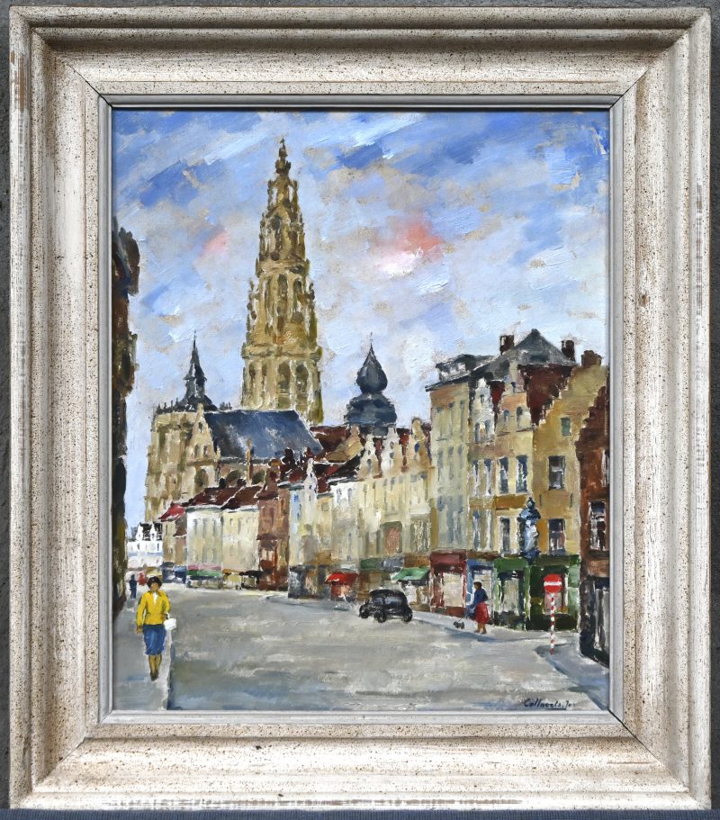 “Kathedraal van Antwerpenr”. Olieverf op paneel. Gesigneerd.