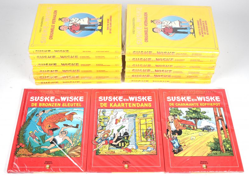 Een lot van 12 verzamel-albums, Suske & Wiske voor Lecturama in gele hardcover. Toegevoegd 3 ‘Magnifieke Meesterwerken’, eveneens Suske& Wiske met rode hardcover uitgegeven door Douwe Egberts.