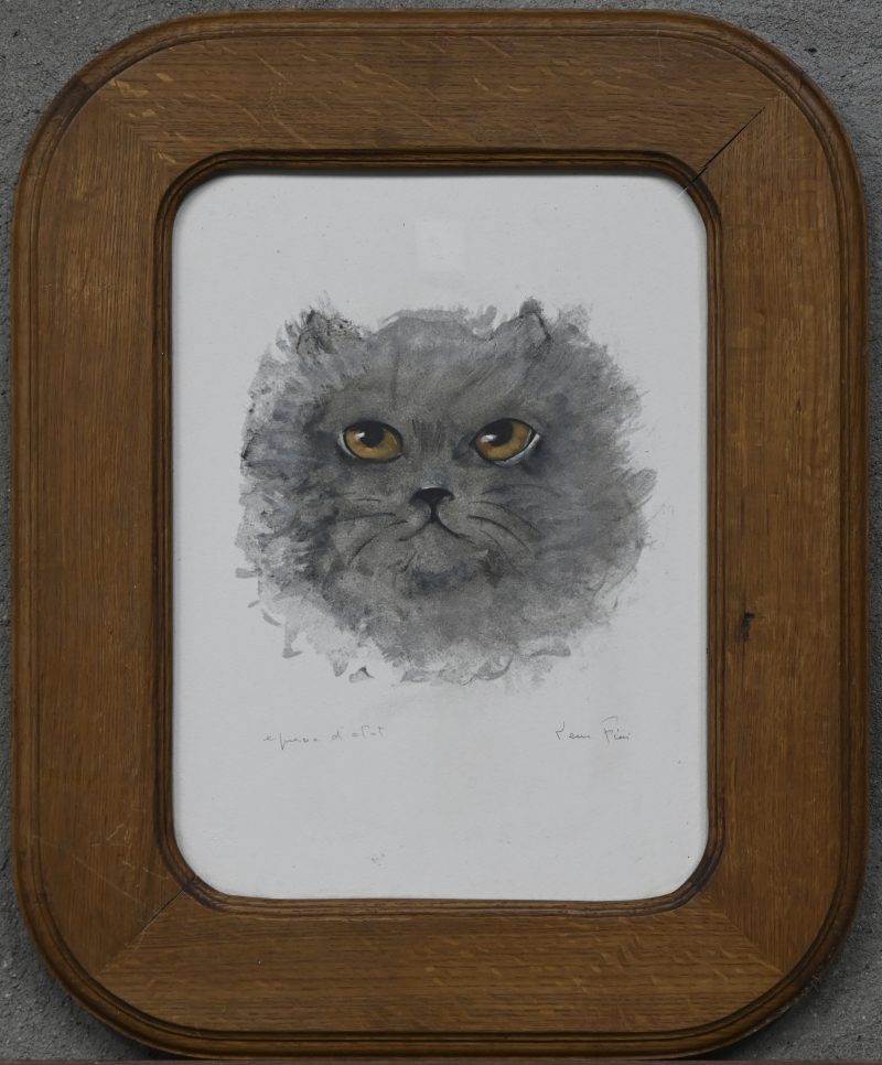 ‘Portret van een kat’, litho, epreuve d’artist, buiten de plaat gesigneerd.