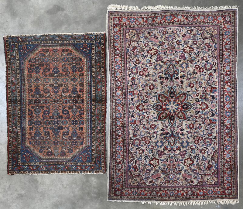 Een lot van 2 Perzisch handgeknoopte tapijtjes.