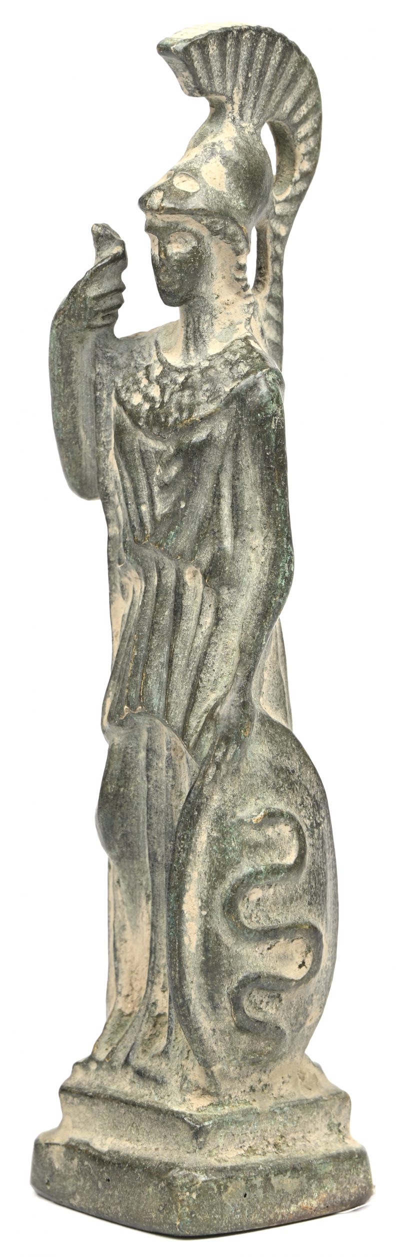 Een Grieks bronzen, museum replica, beeldje van de godin Minerva.