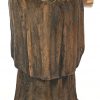 Een polychroom houten gesculpteerd beeldje van een monnik met 1 hand manco. Medio 1800.