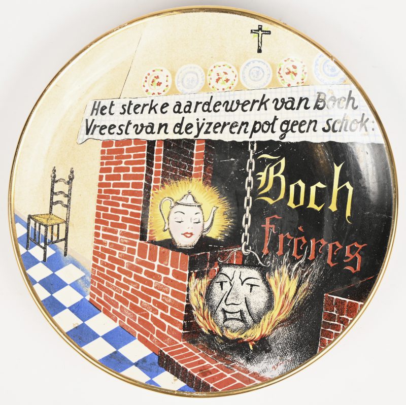 Een reclamebord, Boch Frères, onderaan gemerkt Boch Frères La Louvière.