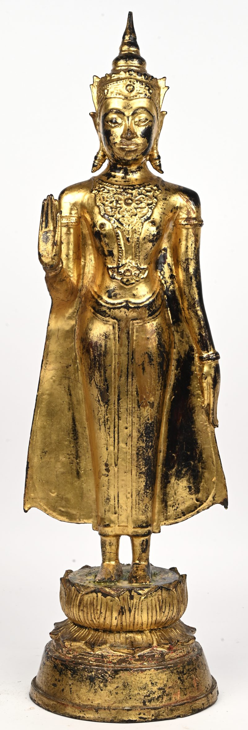 Staande Boeddha van brons. Thailand, waarschijnlijk XIXde eeuw.