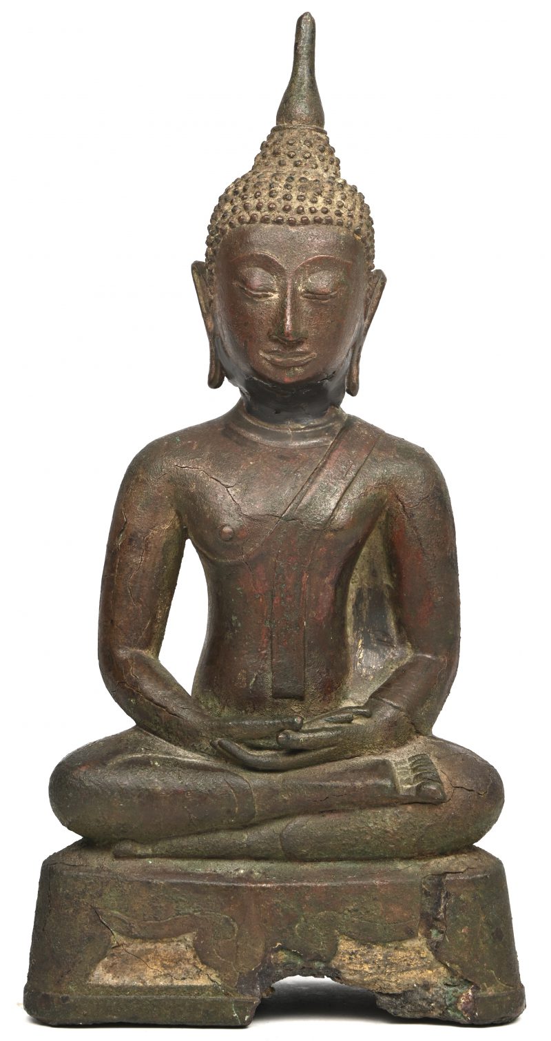 Bronzen zittende Boeddha. Thailand, mogelijk XVIIde eeuw.