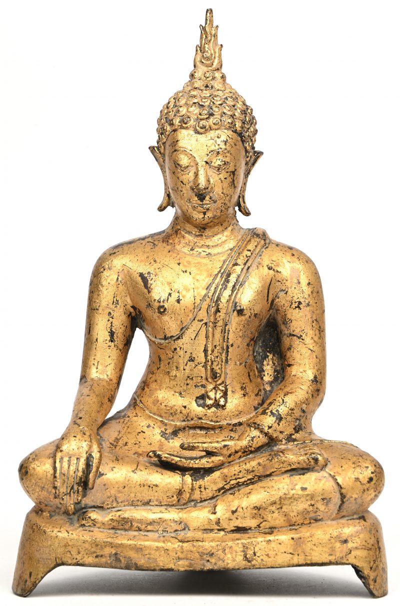 Bronzen zittende Boeddha. Thailand, mogelijk XIXde eeuw.