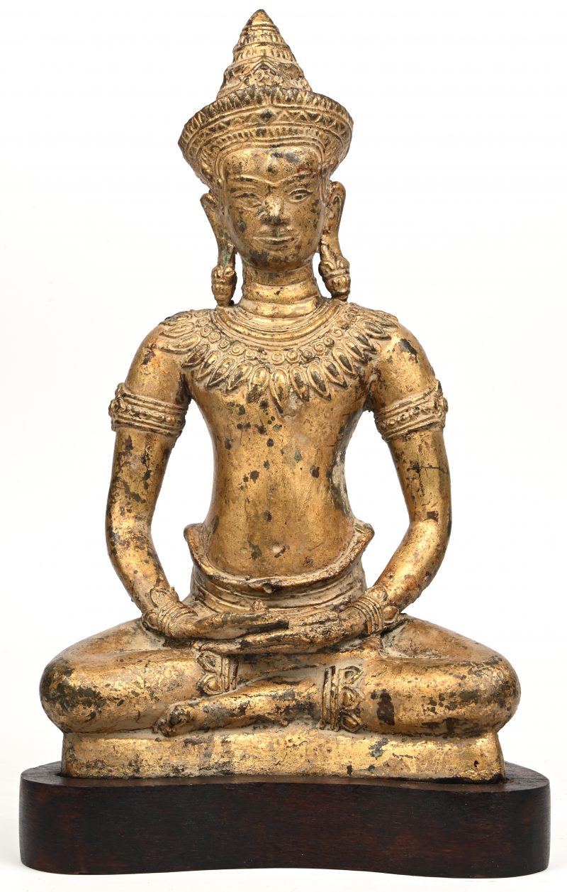 Bronzen zittende Boeddha. Cambodja.