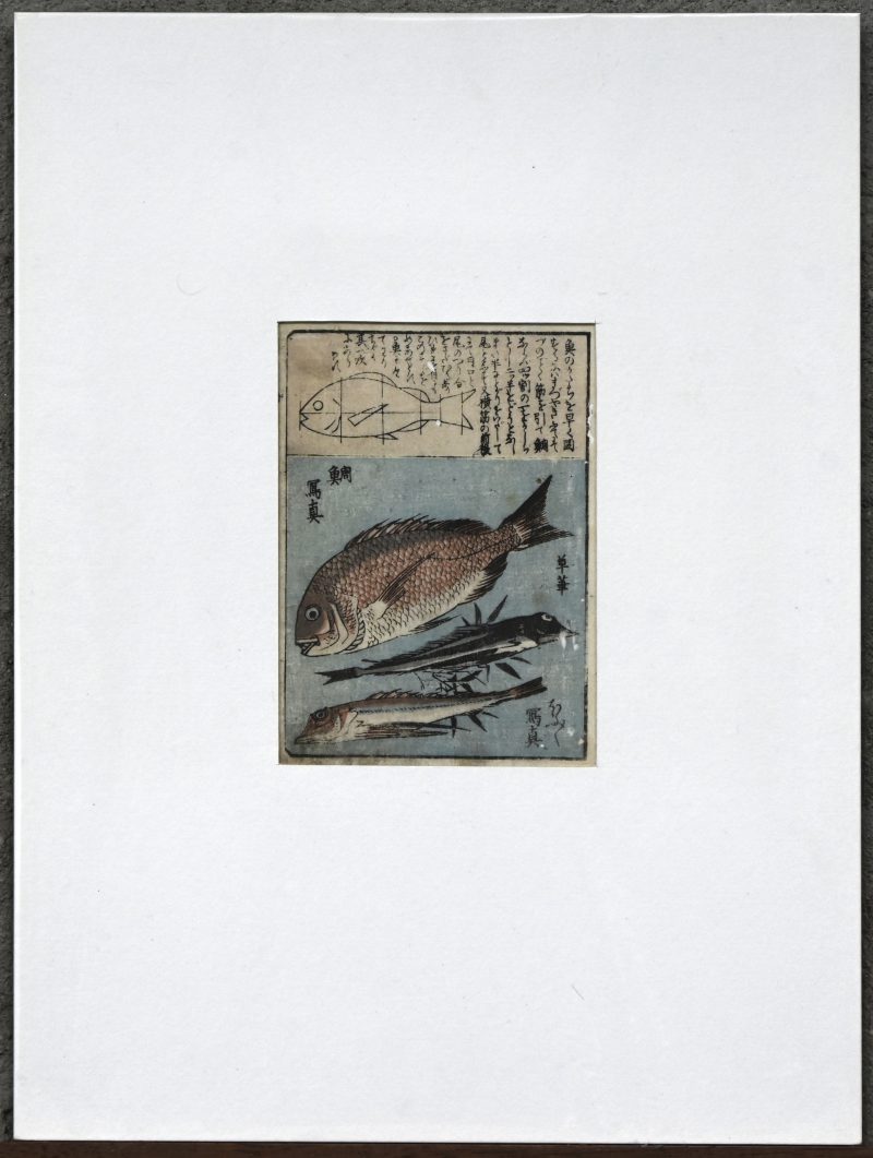 “Picture book for the practice of drawing”. Een Japanse houtsnede op papier. Met opschrift, Ehon Tebikigusa, 1849, uitgever Iseya Heikichi.