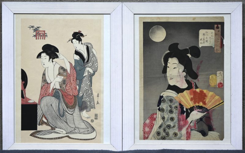 Twee Japanse prenten. “Acteurs”. Eén is Edo, de andere begin XXste eeuw.