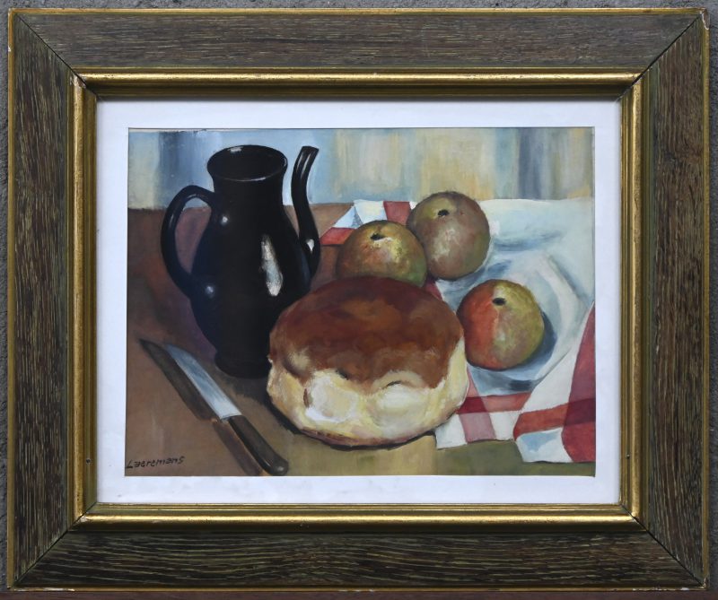 “Ons dagelijks brood”. Een schilderij, gemengde techniek op paneel. Onderaan gesigneerd “Laeremans”.