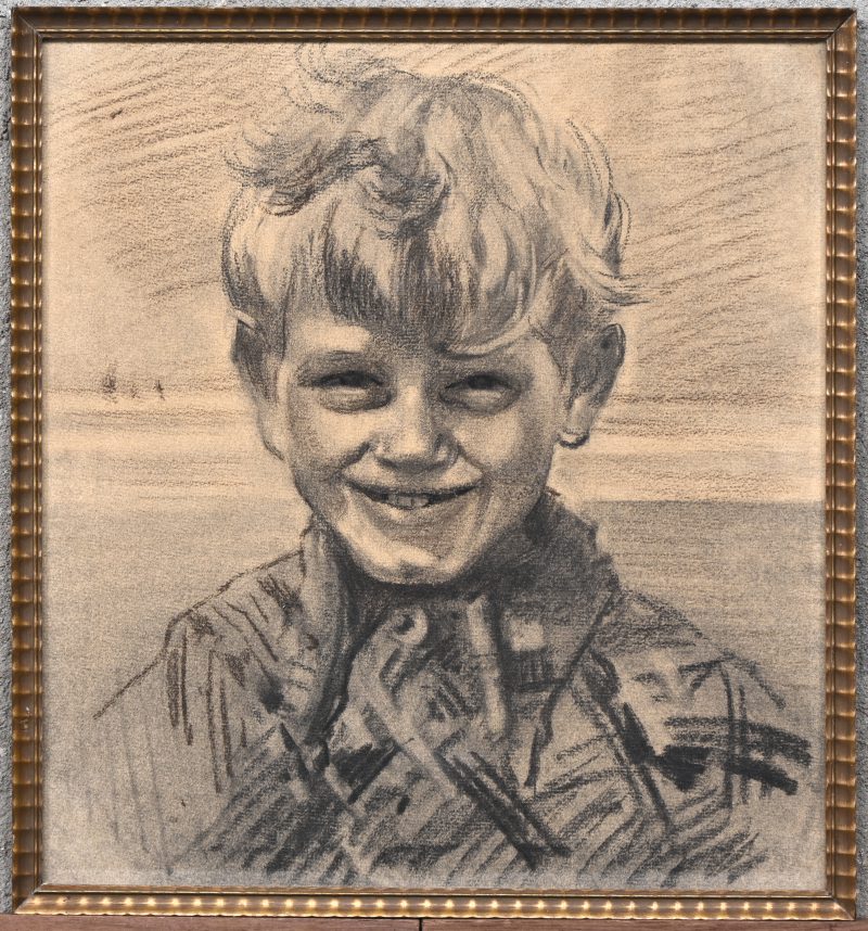 “Portret van een jongen”. Een tekening, houtskool op papier.