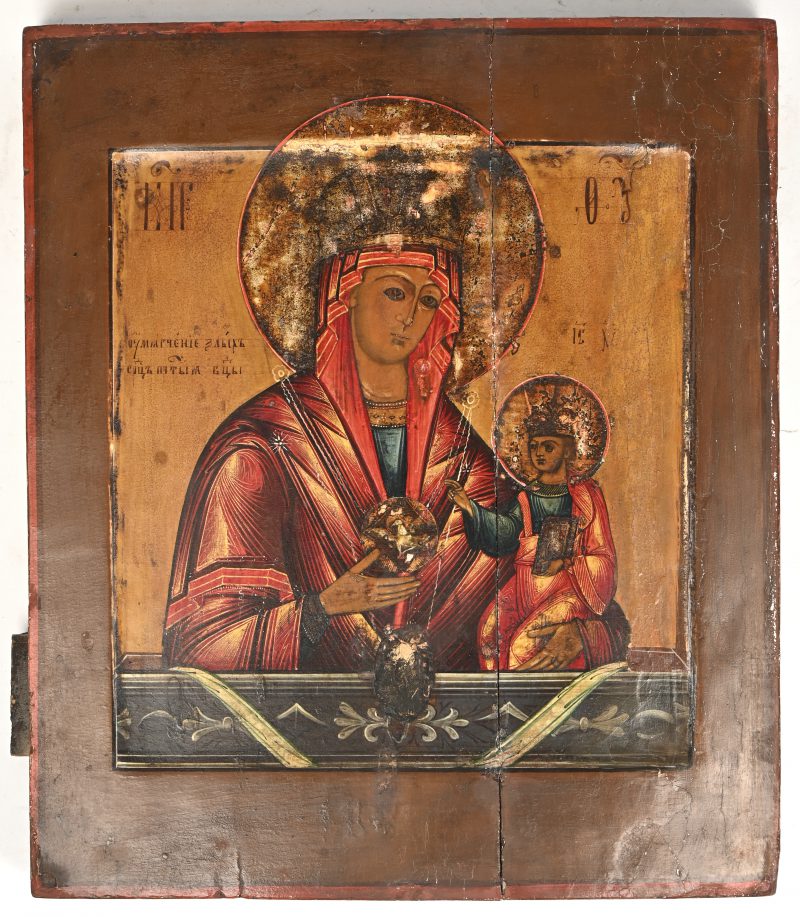 Een icoon, Heilige moeder met kind, op hout.