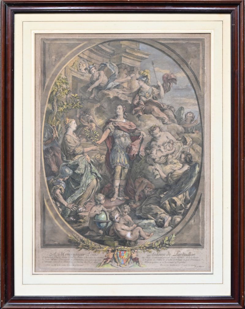 ‘A Monseigneur Louis Antoine de Lardaillan’, een grote ingekleurde gravure.