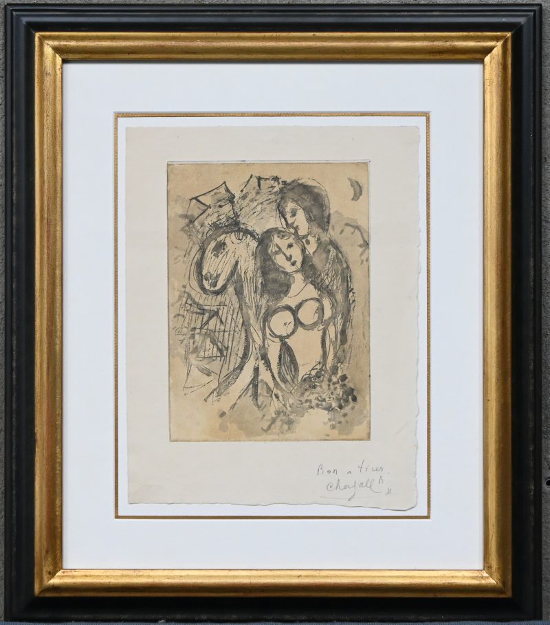 Een ets op papier, buiten de plaat gesigneerd Chagall M. met de melding ‘Bon à Tirer’. Toegevoegd een attest/aankoopfactuur.