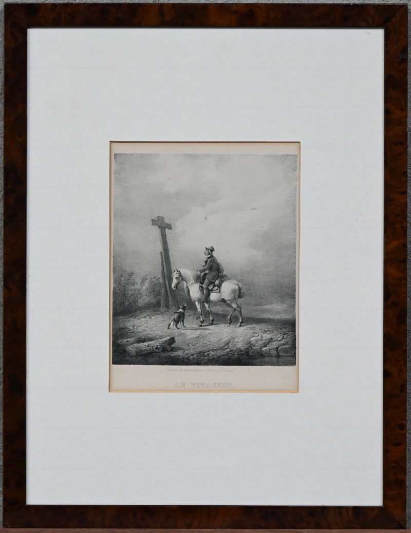 ‘Le Voyageur’, een litho op papier naar E. Verboeckhoven door P. Lauters