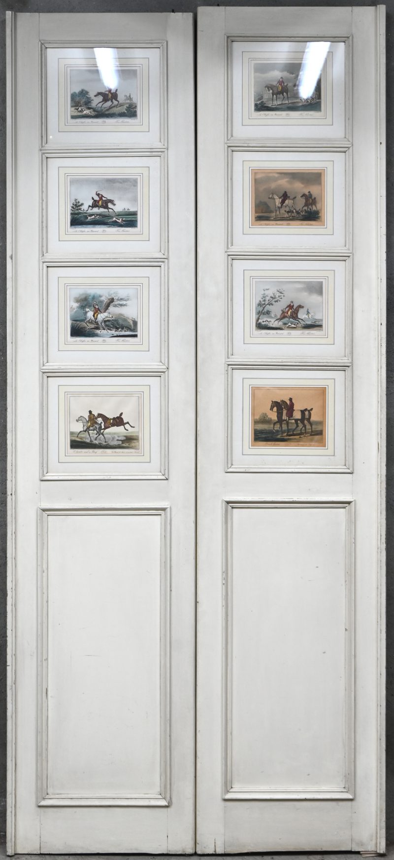 Een set van twee deuren met elks vier gravures met Engels jachtthema. C. Vernet et Levachez.