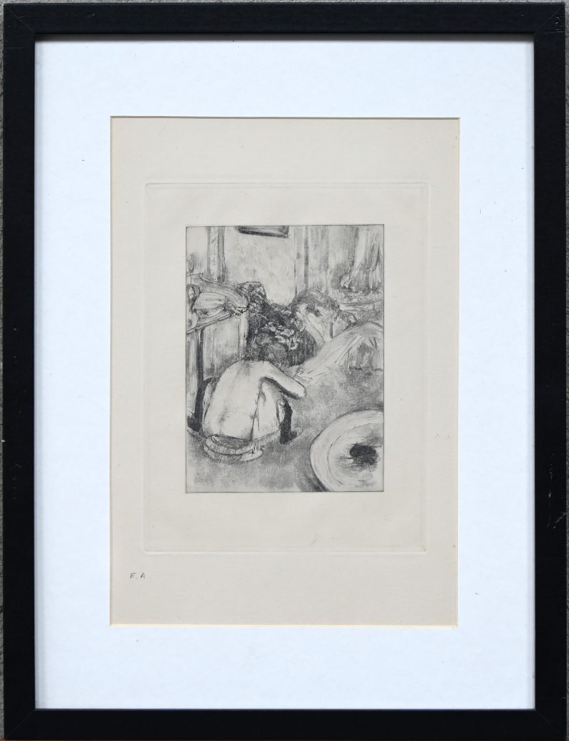 Een ets naar Edgar Degas, ‘Le Tube’ ter illustratie voor de novelle van Guy de Monpassant.