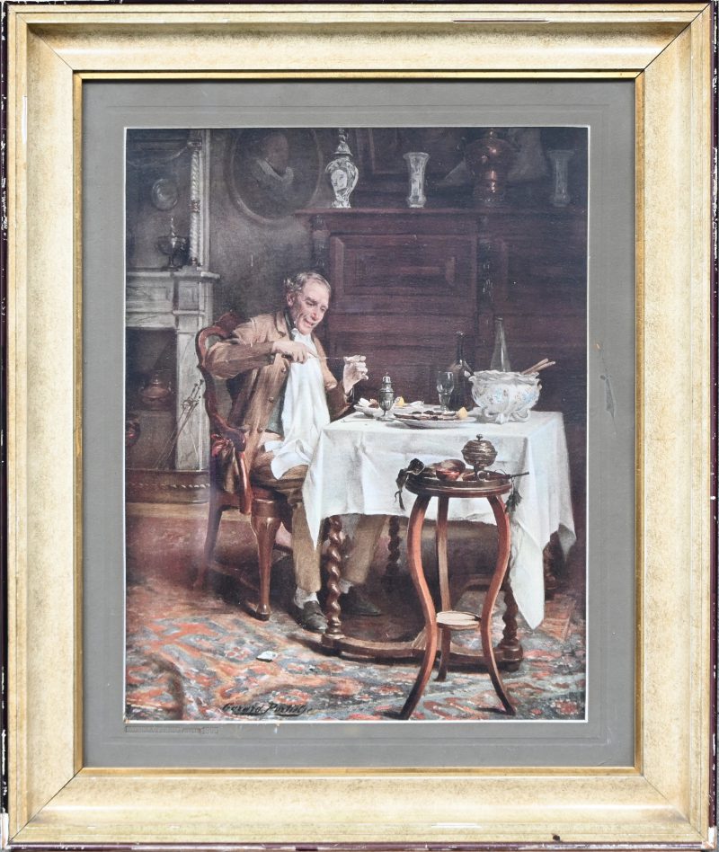 ‘Man aan tafel’, een reproductie van Gerard Portielje.