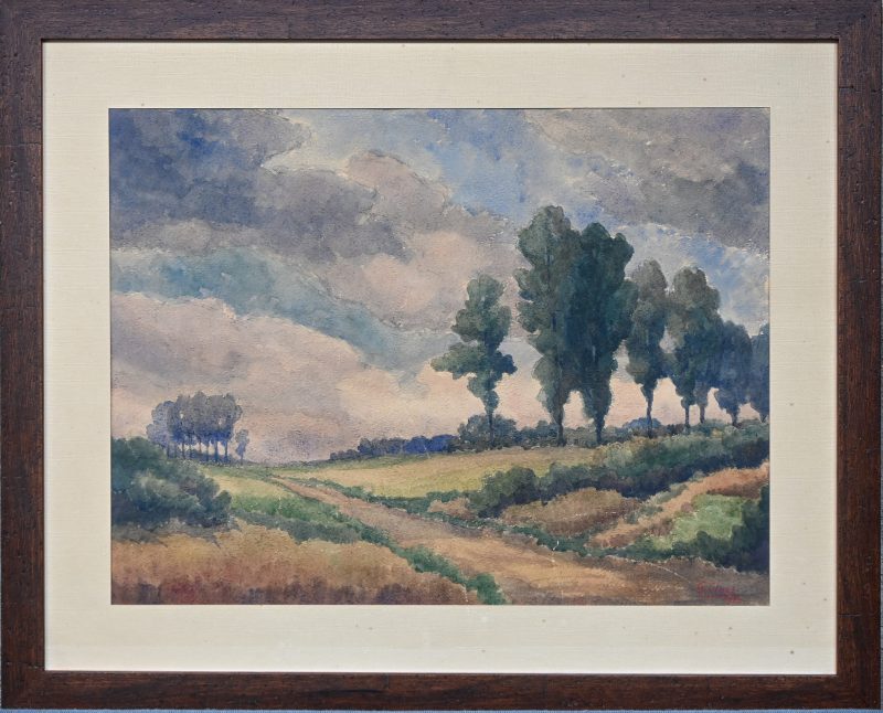 ‘Landschap’, aquarel op papier, getekend G. Claes en gedateerd 1950.
