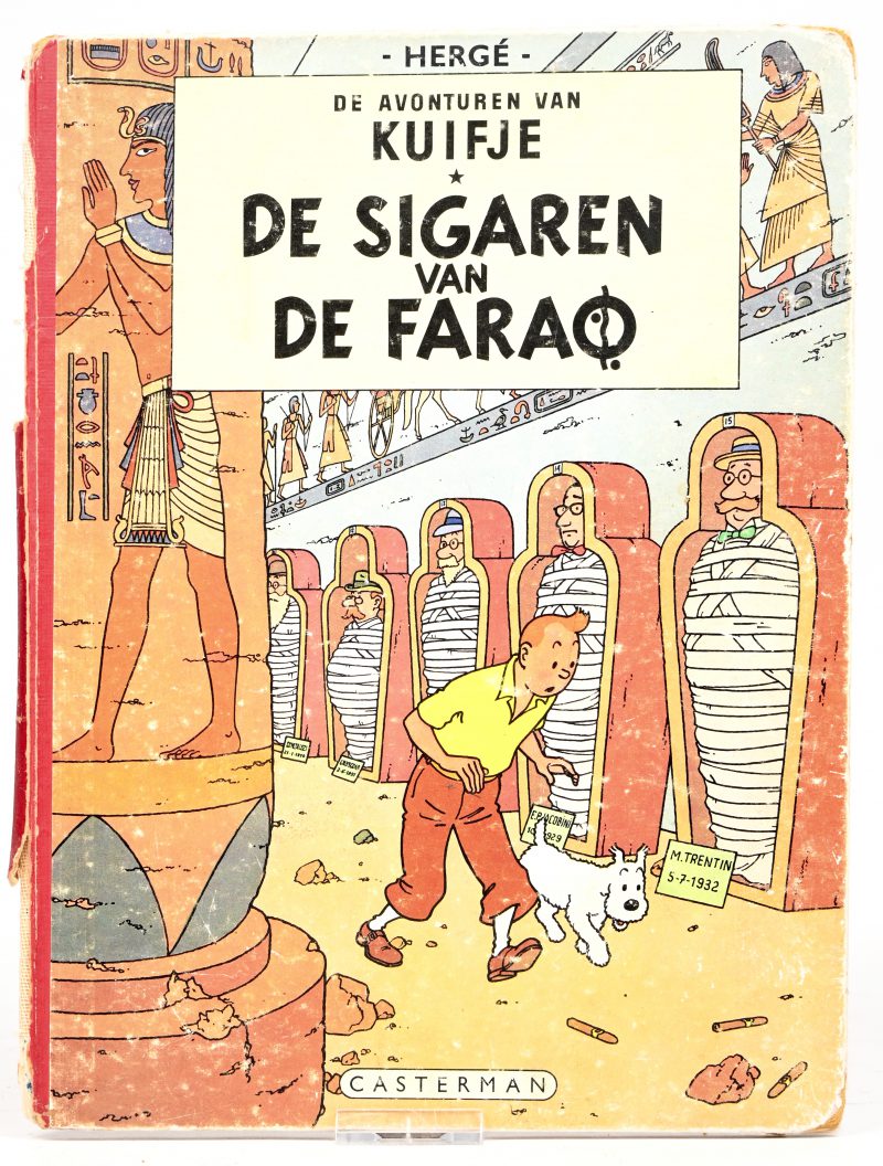 De avonturen van Kuifje - De sigaren van de Farao. Eertse druk, 1955, hardcover. Versleten rug en beschadigde hoeken.