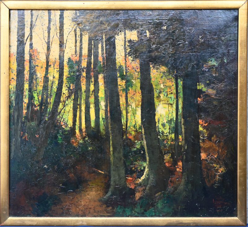 ‘Boszicht in het Zoniënwoud’, olieverf op doek, gesigneerd Emile Lecompte en gedateerd 1933.