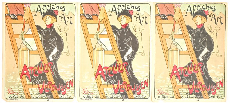 “Affiches d’Art, Ateliers Paul Verdussen”. Een lot van 3 Art Nouveau grafische prints op papier.
