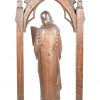 Een Neogotisch eikenhouten gesculpteerd beeld van de Heilige Cecilia met orgel.
