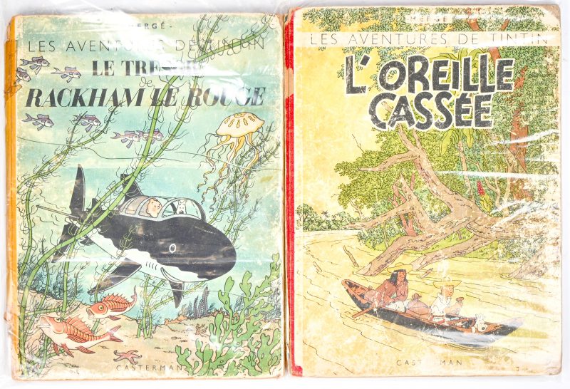 Een lot van 2 Franstalige TinTin strips, 1e druk. “Le Tresor de Rackham Le Rouge” & “L’oreille Casséé”.