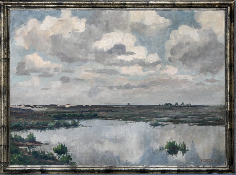 “Vennezicht Kalmthoutse Heide”. Een schilderij, olieverf op doek. Onderaan gesigneerd en gedateerd 1930.