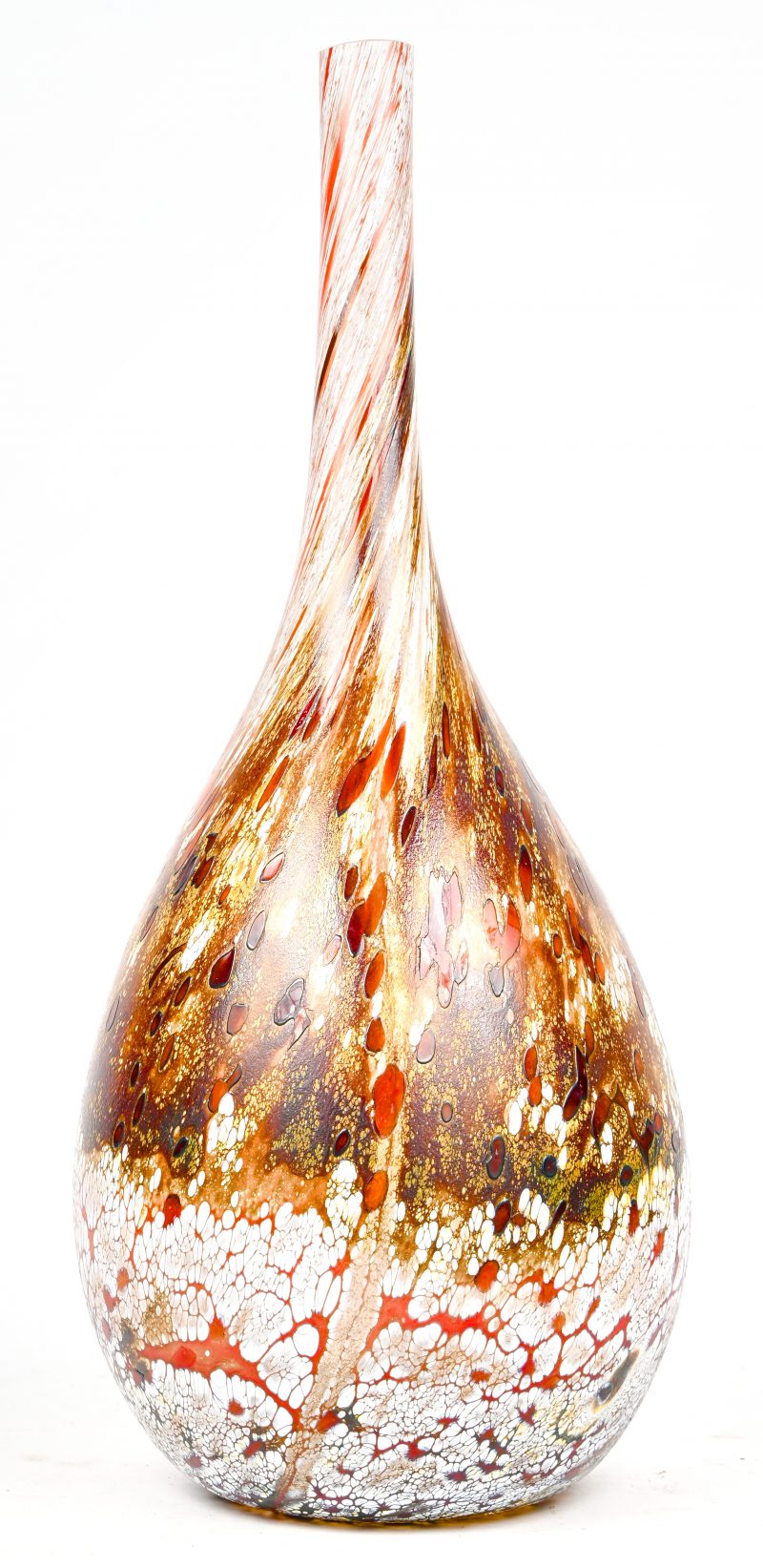 Een grote design vaas in gekleurd murano glas.