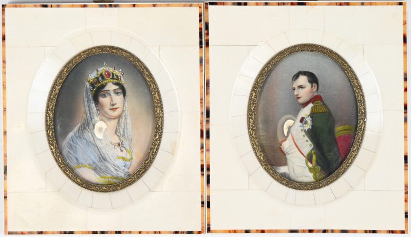 “Napoleon en Josephine”. Een paar miniatuurtjes op paneel.