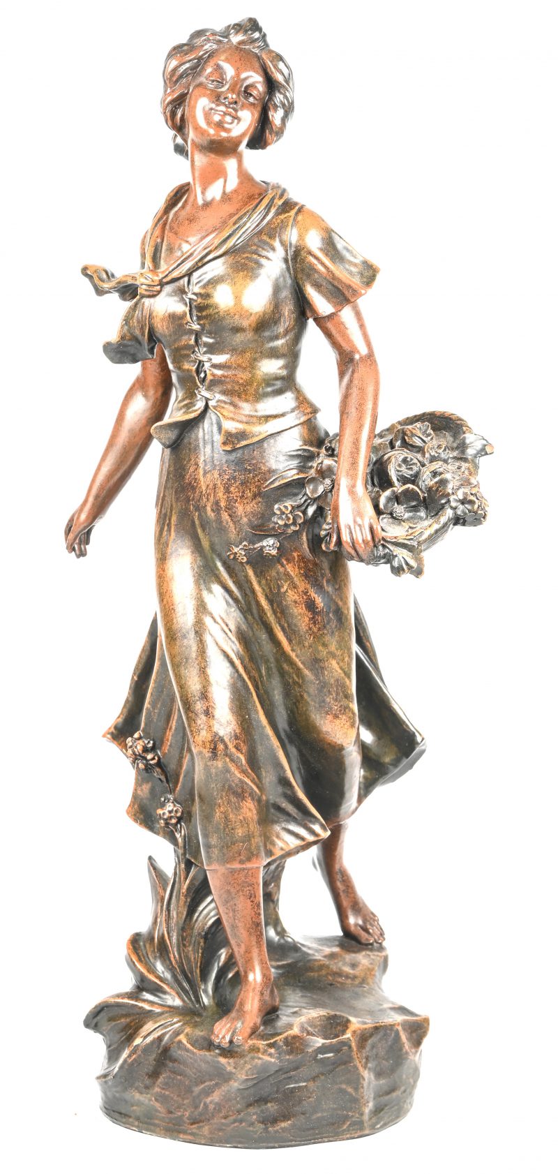 “Bloemenmeisje”, een beeld in terracotta, gesigneerd Aristide De Ranieri en genummerd 139 - 70.