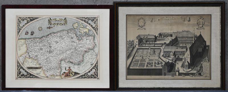 ‘Conventus Fratrum Minorum Regularis observantae in verbe Mechlinia’, een oude gravure, toegevoegd een gravure met landkaart ‘Flandria’.