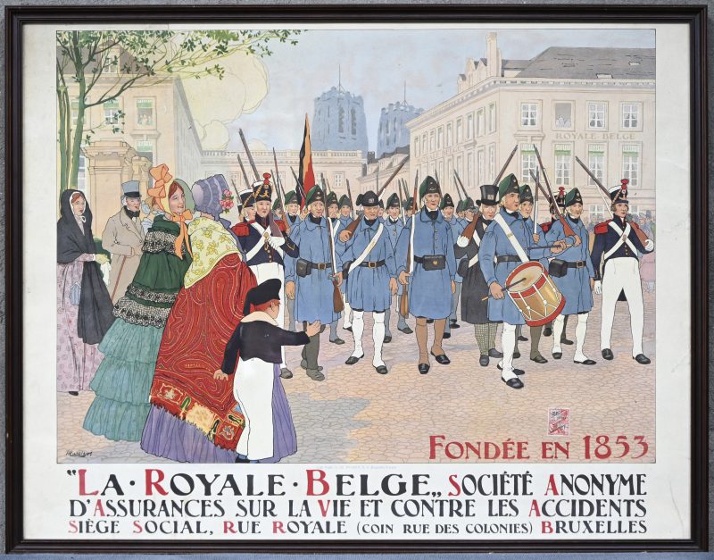 “La Royale Belge”, een originele chromolitho van Henri Cassiers met zegel van 21 juni 1944.
