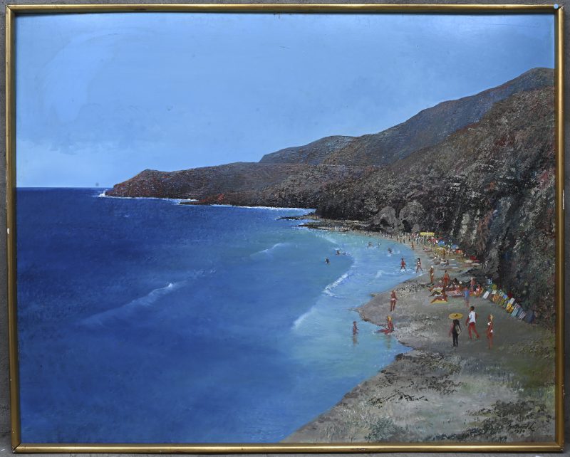 “Pata La Vaca”, Gran Canaria. Een schilderij, olieverf op board. Onderaan gesigneerd en gedateerd 1970, verso opschrift.