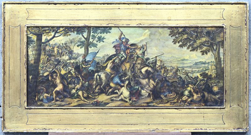 “Alexander de Grote, Battle of Gaugamela”. Een schilderij, olieverf op paneel. Naar het werk van Charles le Brun.
