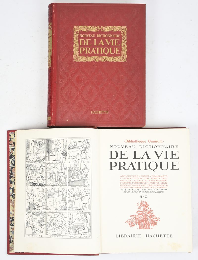 “Nouveau Dictionnaire de la Vie Pratique”. Ed. Hachette 1923. Hard cover, 2 delen. In-folio.