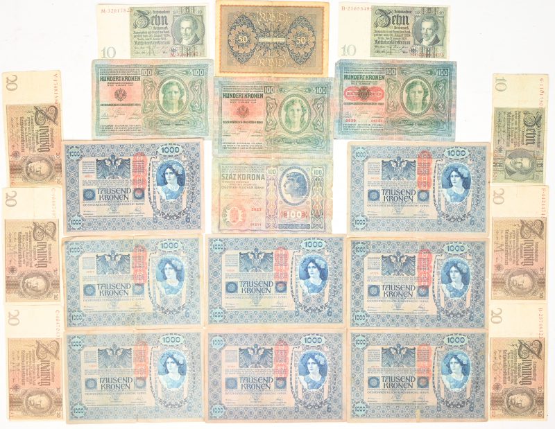 Een lot van 21 bankbiljetten, Deutsche Reichsbanknote, vroeg 20ste eeuws.