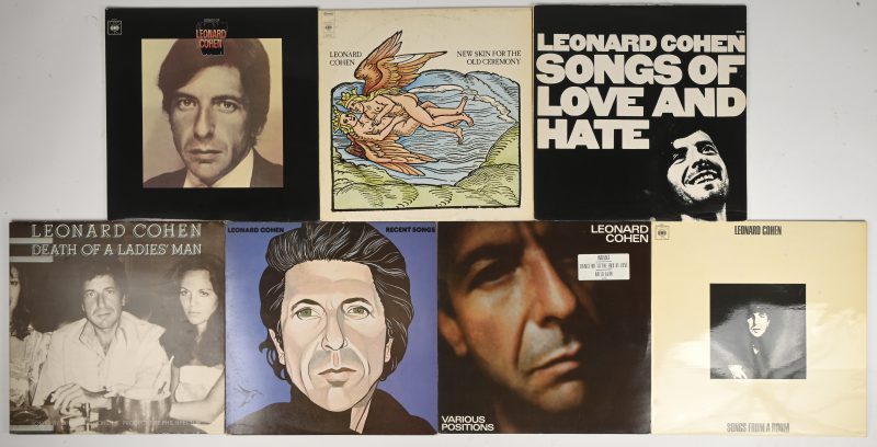 Zeven langspeelplaten. *Leonard Cohen, “Songs of...” (CBS 63241), U.K. 971. “Songs from a Room” (CBS 63587), U.K. 1969. “Songs of Love and Hate” (CBS 69004), U.K. 1971. ”New Skin for the Old Ceremony” (CBS 69087), U.K. 1974. “Various Positions” (CBS 26222), Nederland 1984. ”Recent Songs” (CBS CB86097), Nederland 1979. “Death of a Ladies’ Man” (CBS 86042), U.K. 1977.