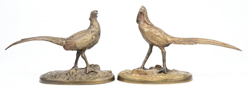 Een set van 2 bronzen fazanten. Een mannetje en een vrouwtje.