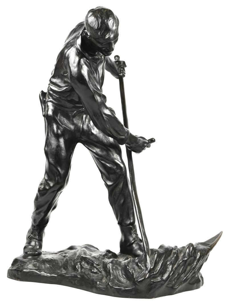 “Le Faucheur”. Een gepatineerd bronzen beeld. Onderaan gesigneerd en gieterijstempel "C. Paternotte Fondeur Lembecq”. 19e eeuw.