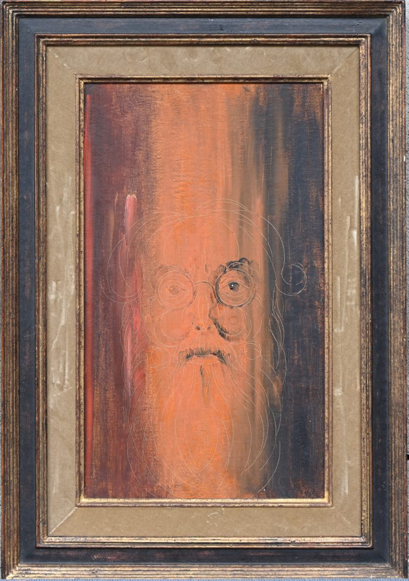 “Zelfportret”. Een schilderij, olieverf op paneel. Onderaan gesigneerd en gedateerd 1967.