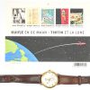 Een lot van 5 stuks Kuifje memorabilia bestaande uit een horloge met de afbeelding van Bobbie, achteraan gemerktCitime Editions, Hergé T.L., een blikken doos, een postzegelreeks, een schilderij en een ingekaderde print.