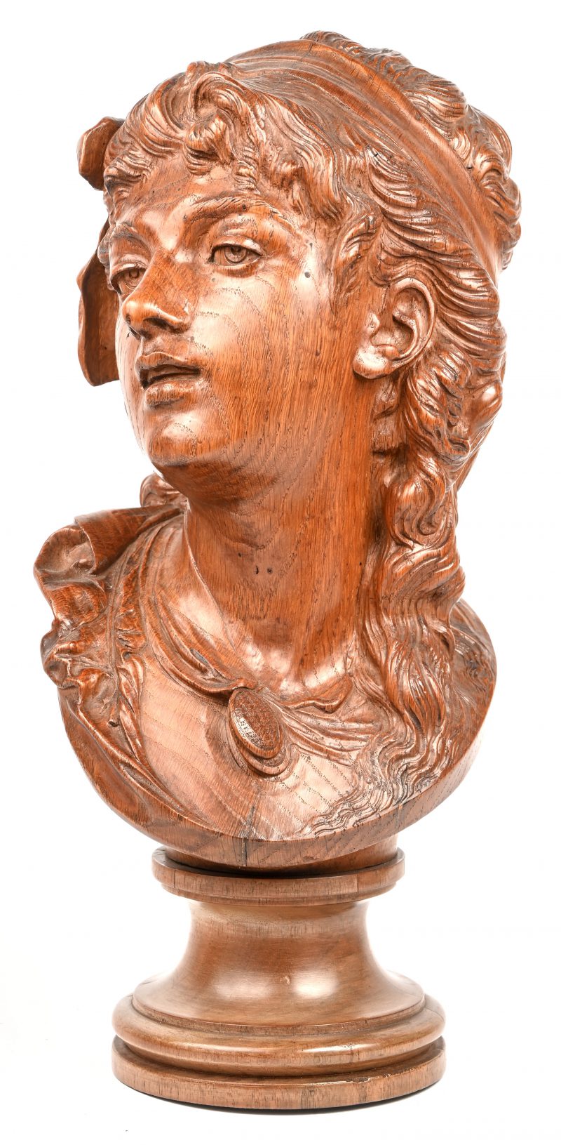 “Suzon”. Een uit hout gesculpteerde buste van een jonge dame. Naar het werk van Rodin, 1872.