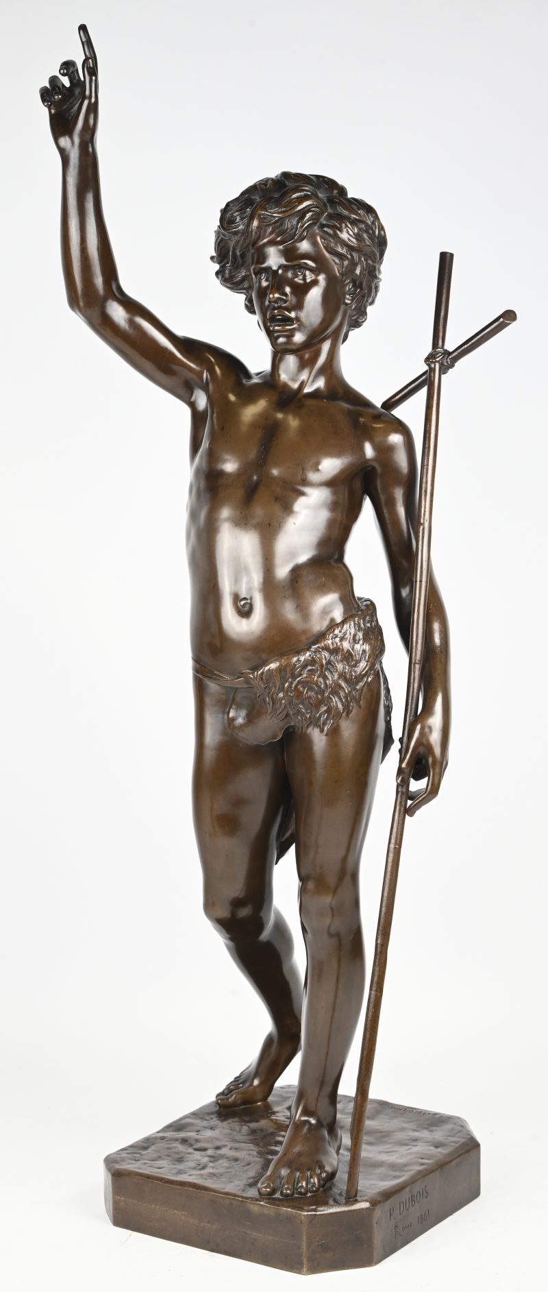 "Saint Jean-Baptiste enfant". Gesigneerd ‘P. Dubois’, Rome 1861, bronsgieterij F. Barbedienne.