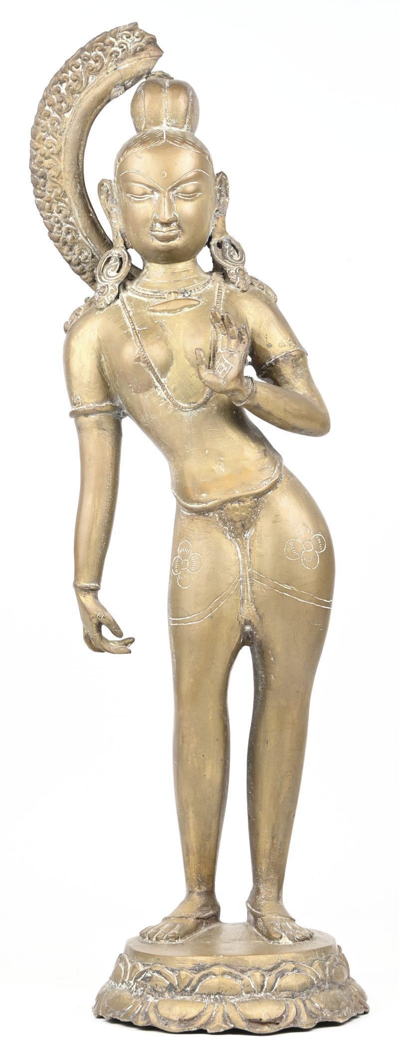 “Tara”. Een Nepalees bronzen beeldje. Ring bovenaan afgebroken.