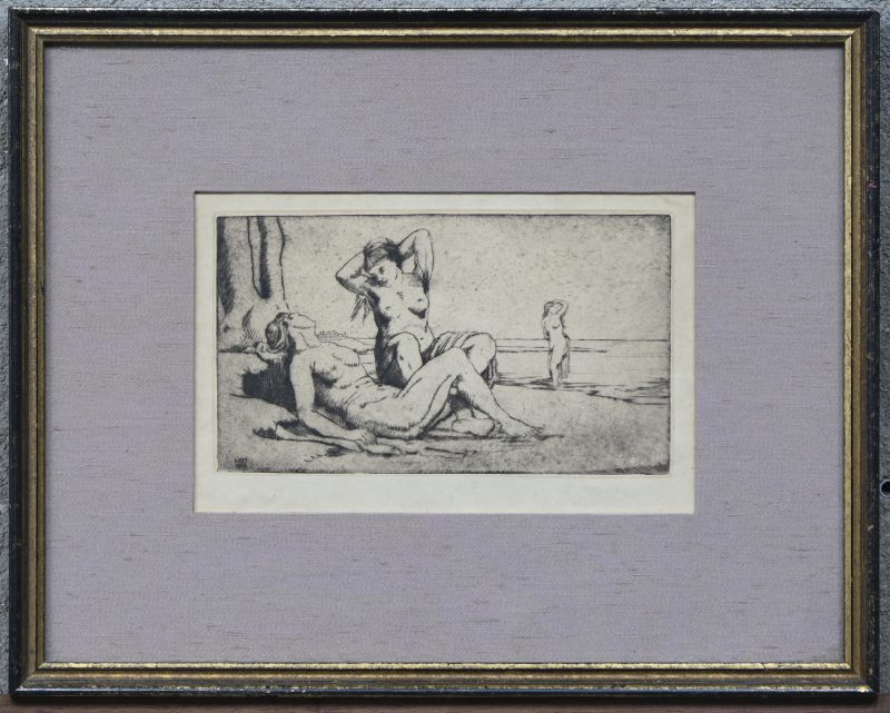 “Femmes au bain”. Een ets op papier getekend binnen de plaat ‘Wilm’ en gedateerd 1912.