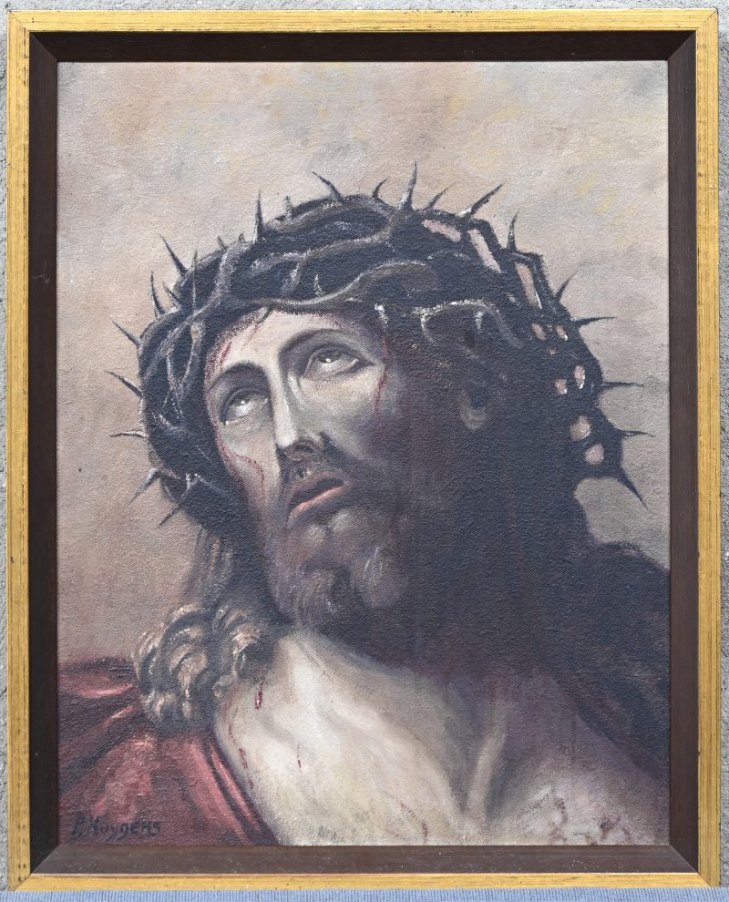 “Christus de verlosser”, een schilderij, olieverf op doek in vergulde kader, gesigneerd P. Huygens.