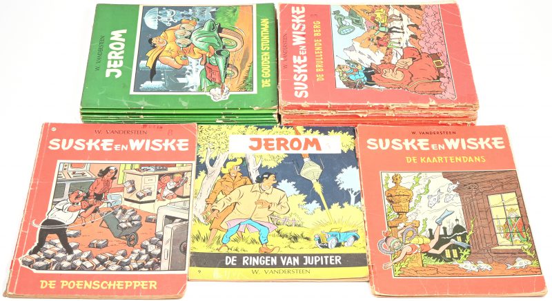 Een lot strips: Jerom en Suske & Wiske. Waaronder een eerste uitgave van Jerom, De ringen van Jupiter.